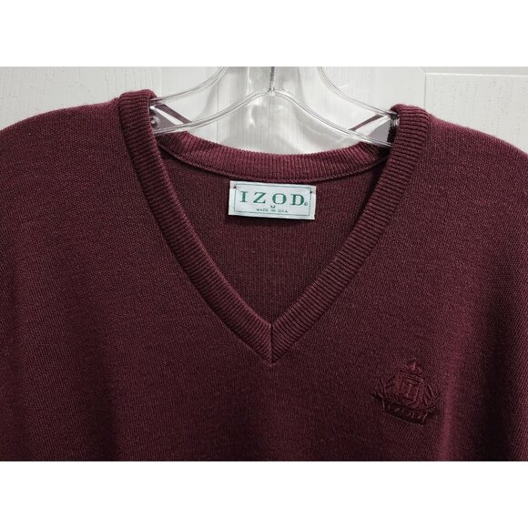 Vtg Izod Mens V-Neck Pullover Sleeveless Sweater Vest Golf Red Maroon USA Sz M - Picture 2 of 10